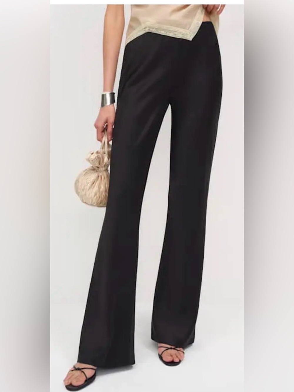 Reformation Black Gale Satin Mid Rise Bias Pants